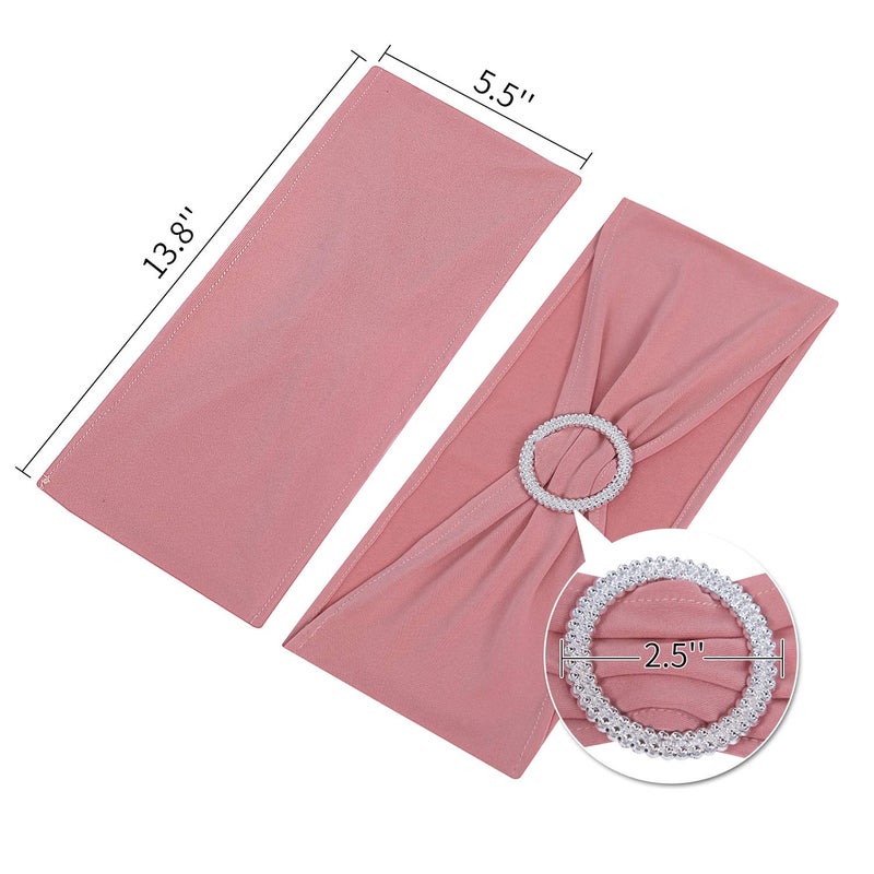 Peomeise 50pcs Dusty Pink Spandex Chair Sashes with Buckle Slider for Wedding, Party Decoration - Image 4